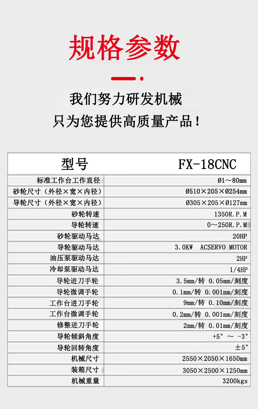 FX-18CNC成型无心磨床技术参数